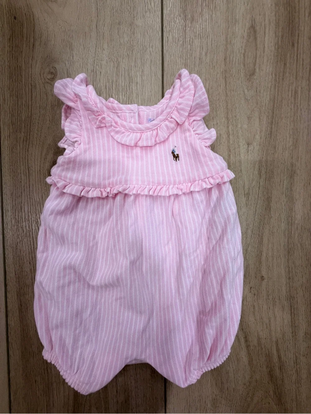 Ralph Lauren Light Pink Striped Baby Bubble Romper